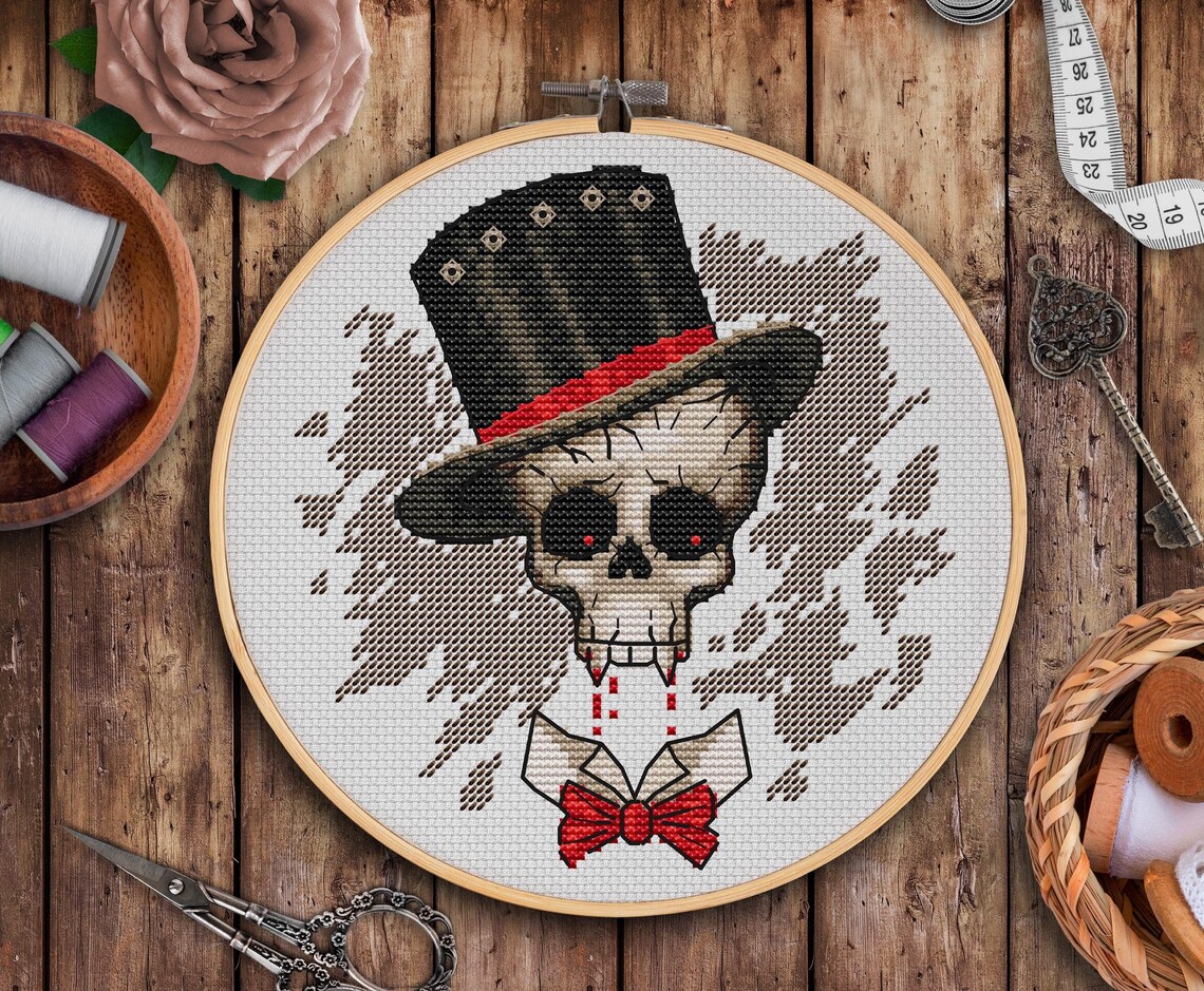 Vampire cross stitch pattern PDF Skull cross stitch Creepy Etsy