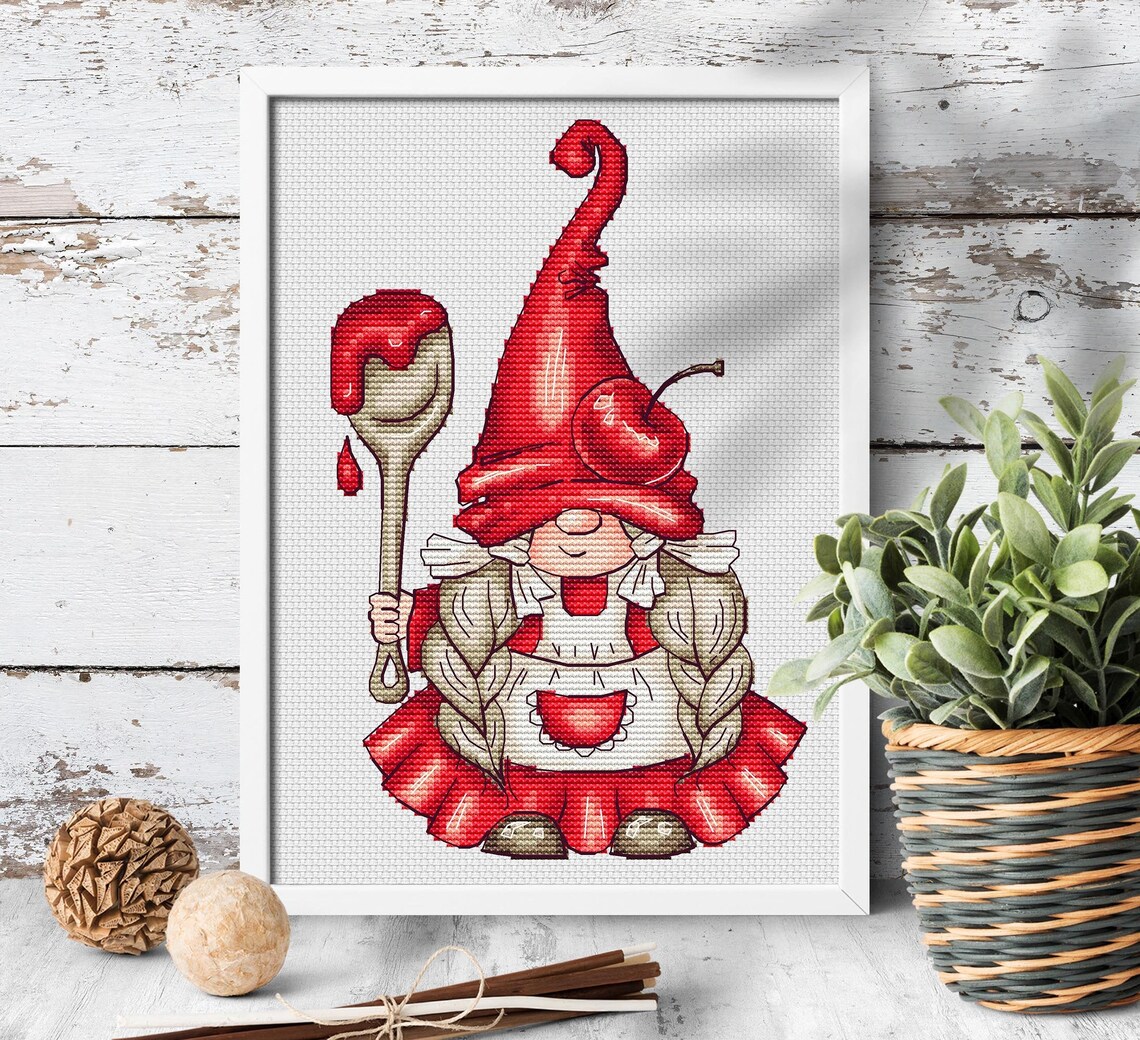 Summer gnome cross stitch pattern Gnome girl cross stitch Etsy