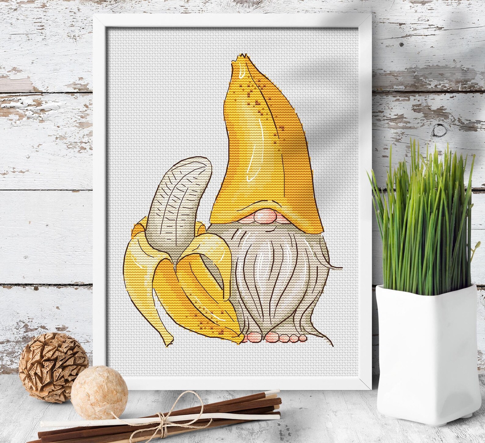 Banana gnome cross stitch pattern gnome cross stitch pdf  etsy
