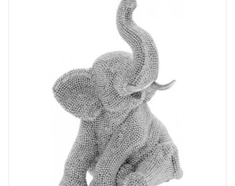 21CM-Silver/chrome & white sparkle decorative elephant ornament with diamante