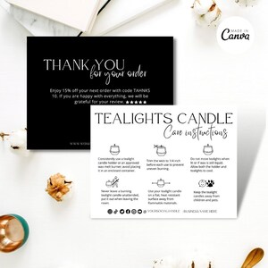 Editable Tealight Candle Care Card, Printable Candle safety Instructions, Tealights Candle Packaging Insert, Canva Candle Care Template Pink