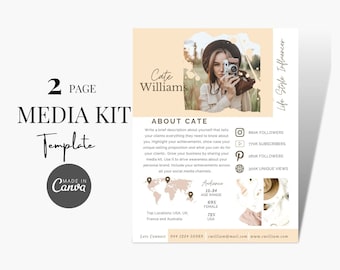 2 Page Blogger Media Kit Template Canva, Influencer Media Kit, Blog Rate Card, Press Kit Template, Instagram Influencer Media kit, Beige