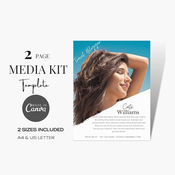2 Page Travel Blogger Media Kit, Influencer Media Kit, Blog Rate Card, Press Kit Template, Editable Canva Press Kit, Media Kit Aesthetic
