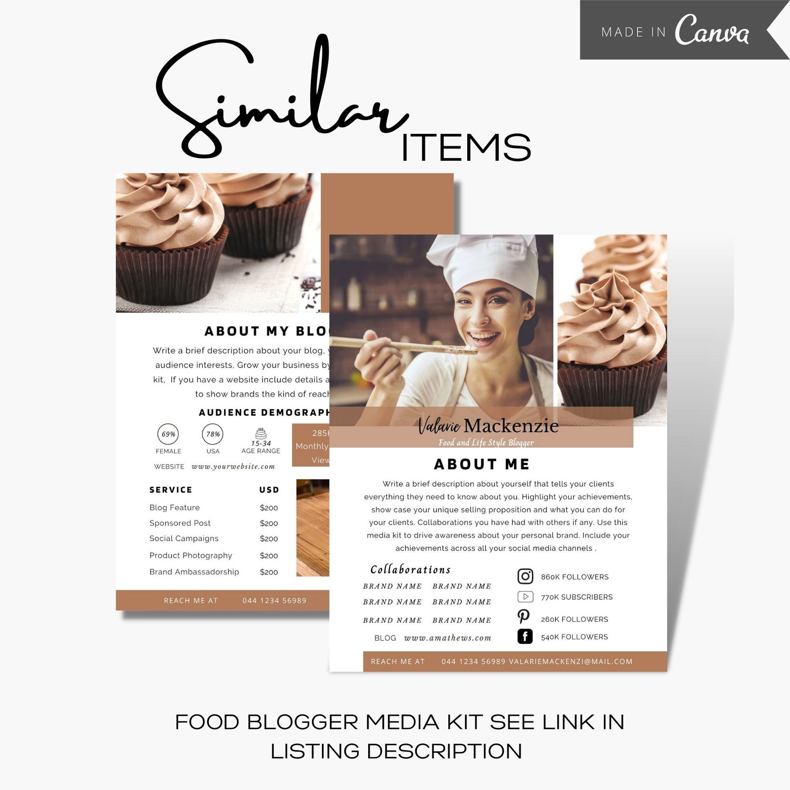 2 Page Blogger Media Kit Template Canva, Influencer Media Kit, Blog ...