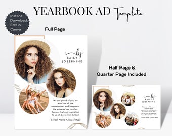 Senior Yearbook AD Template Half Page/ Full Page, Yearbook Tribute Quarter Page, High School Grad Announcement, Editable Grad tribute Canva