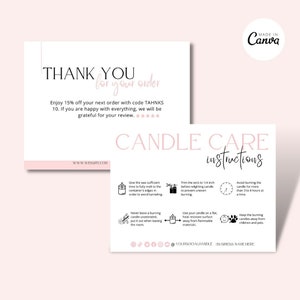 Editable Candle Care Card, Pink Printable Candle Care Instructions, Black Candle Packaging Insert Card, Canva Candle Care Template