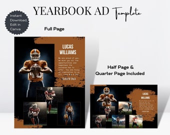 Senior Yearbook AD Template Half Page/ Full Page, Sports Theme, Yearbook Tribute Quarter Page, Editable Grad tribute Canva, Athletes Theme