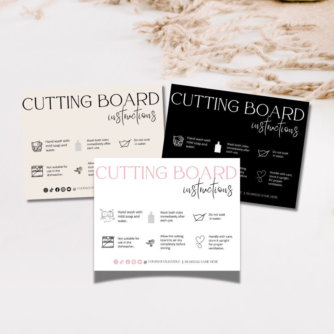 Cutting Board Care Instructions Template, Editable Cutting Board Care ...