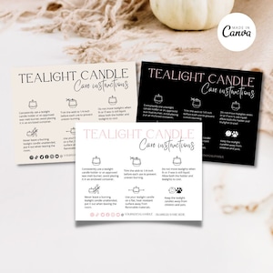 Editable Tealight Candle Care Card, Pink Printable Candle safety Instructions, Tealights Candle Packaging Insert, Canva Candle Care Template