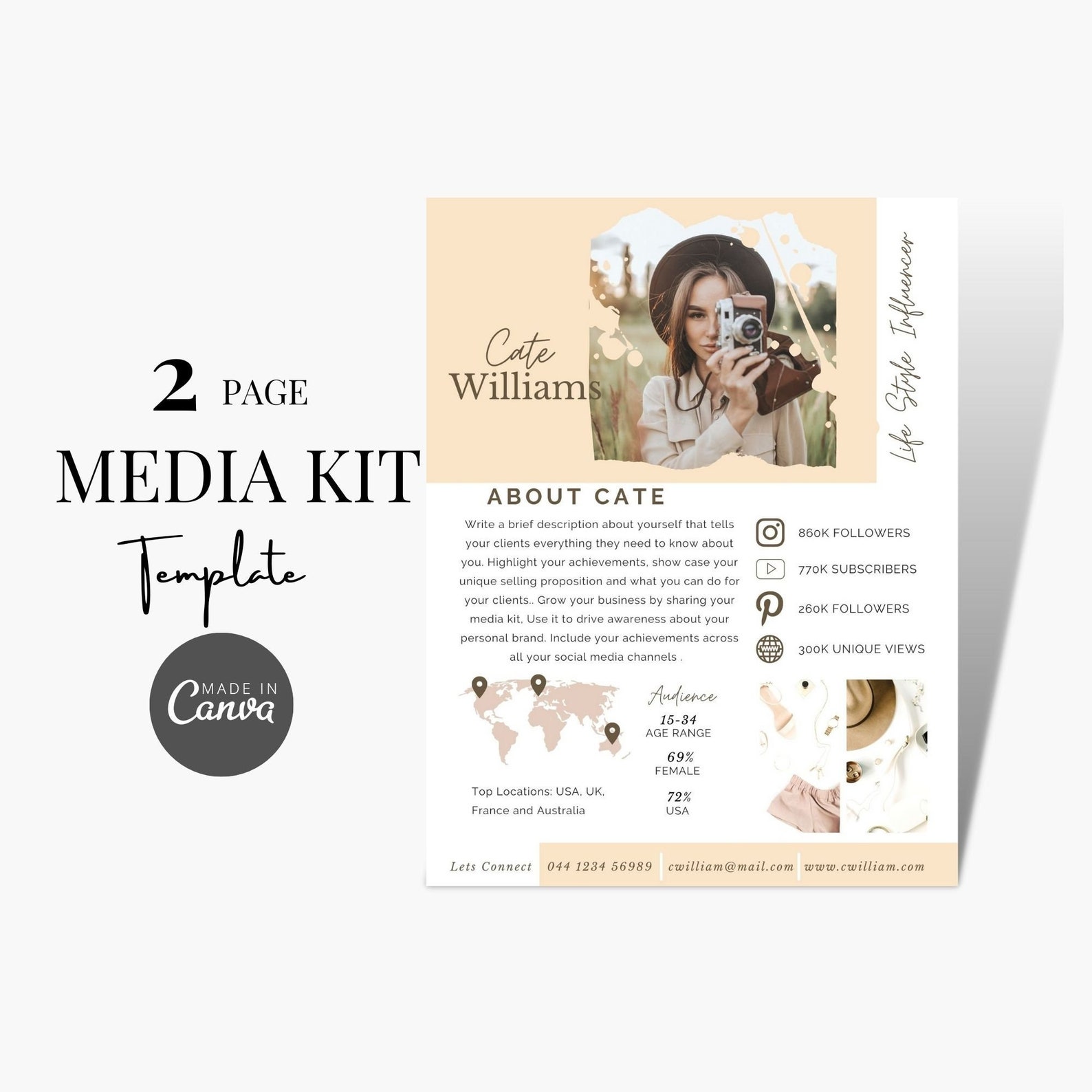 2 Page Blogger Media Kit Template Canva, Influencer Media Kit, Blog ...