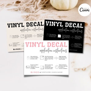 Bearbeitbare Vinyl Aufkleber Pflegekarte Anweisungen, DIY Aufkleber Anweisungen, Vinyl-Aufkleber Anwendung Bestellkarte, Aufkleber Verpackungseinlage