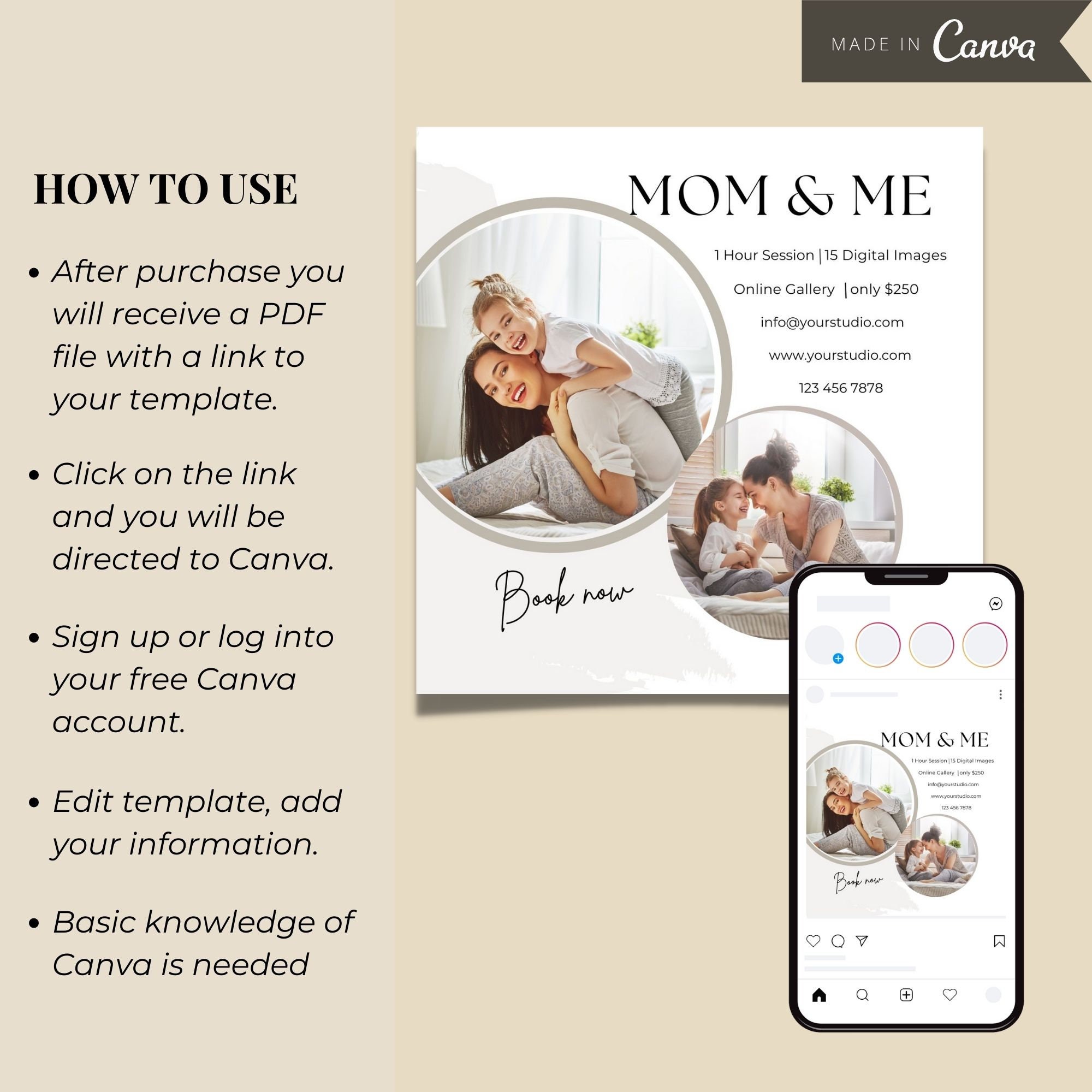Mom and Me Mini Session Template, Editable Canva Mother’s Day Mini ...