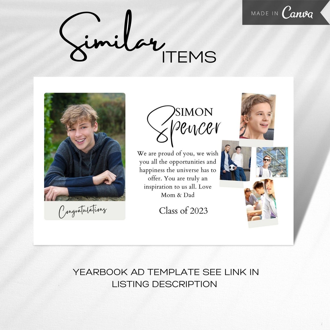 Yearbook AD Tribute Template, Senior Yearbook AD, Editable Canva Grad ...