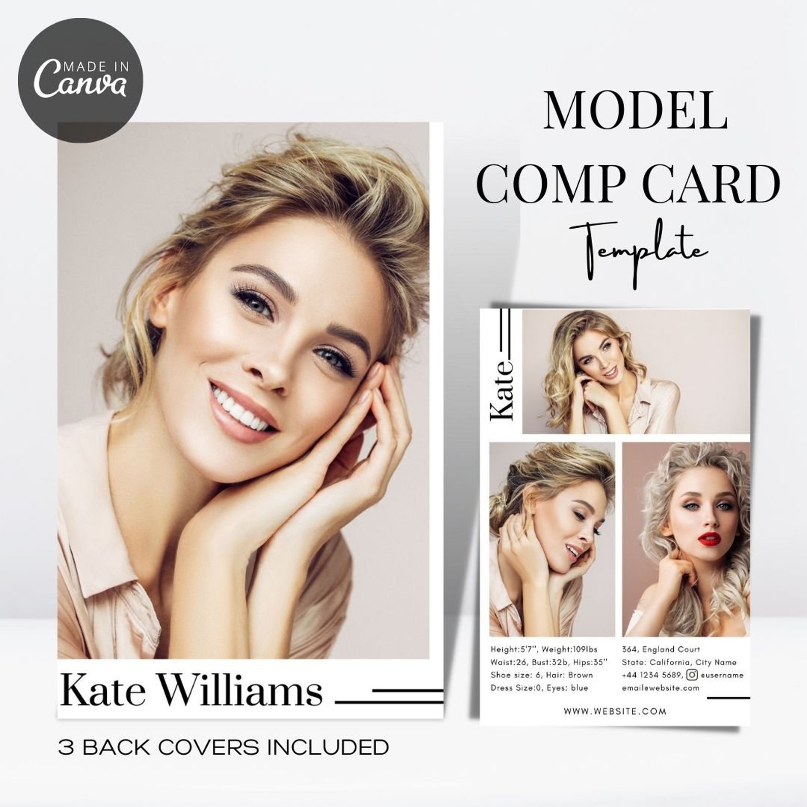 Quick Modelling Card Modeling Photo Card Canva Template, Editable Fashion Model Zed Card ...