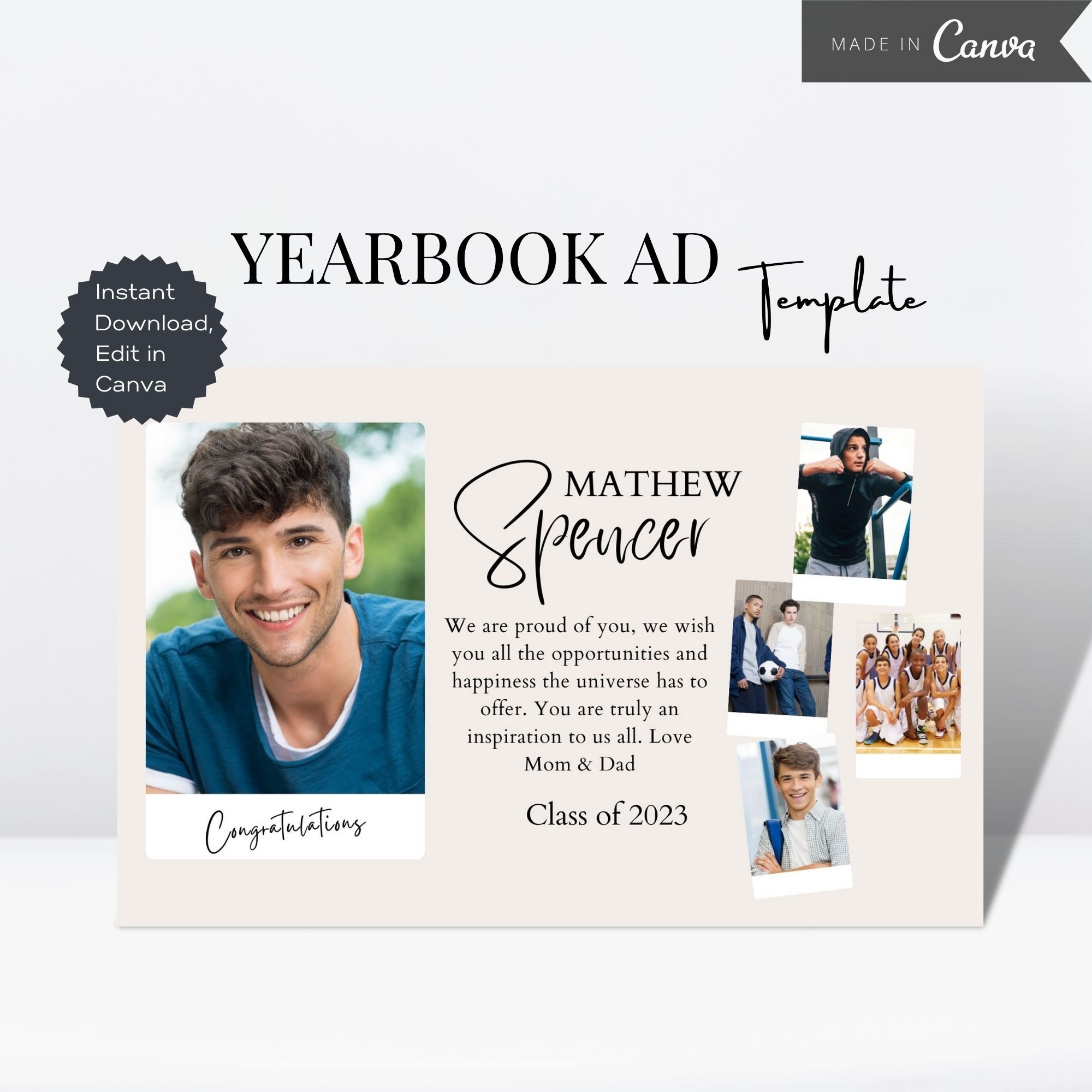 Yearbook AD Tribute Template, Senior Yearbook AD, Editable Canva Grad
