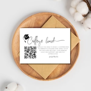 Insertion de code QR modifiable pour l'obtention du diplôme universitaire, modèle de carte imprimable d'insertion de souhaits de diplômé, boîtier de code QR pour diplômé universitaire minimaliste