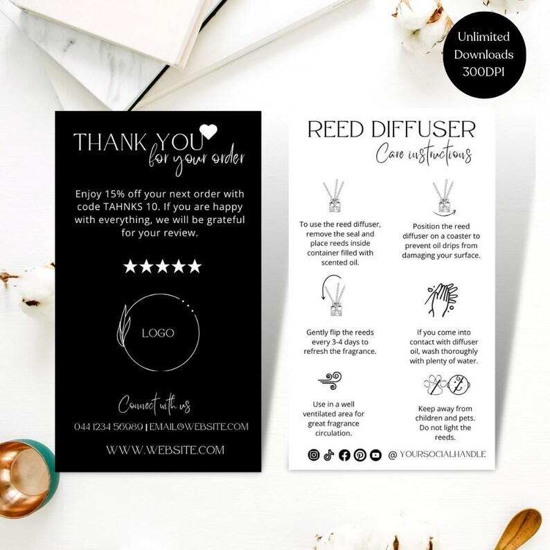 Mini Editable Reed Diffuser Care Card, Diffuser Instructions Label, Oil ...