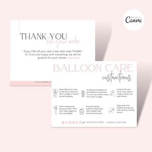 Editable Balloons Care Instructions Template, Printable Balloon Safety Instructions, Air & Helium Balloons Care Card, Balloons Warning Card
