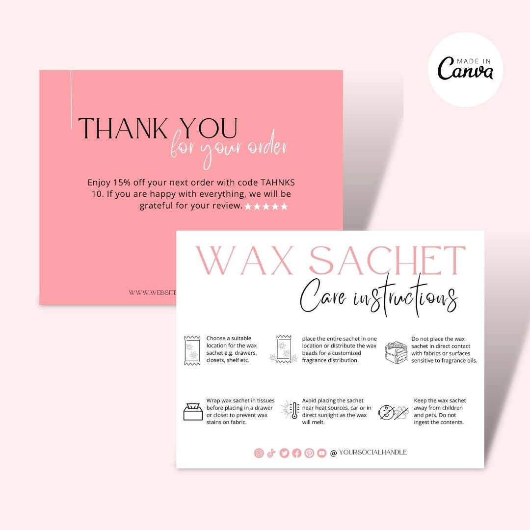 Wax Sachet Care Instructions Template, Editable Wax Sachet Safety Care ...