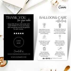 Editable Balloons Care Instructions Template, Mini Printable Balloon Safety Card, Air & Helium Balloons Care Card, Balloons Warning Card