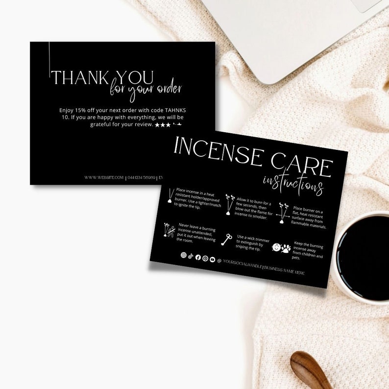 Editable Incense Care Card, Printable Scented Incense Safety