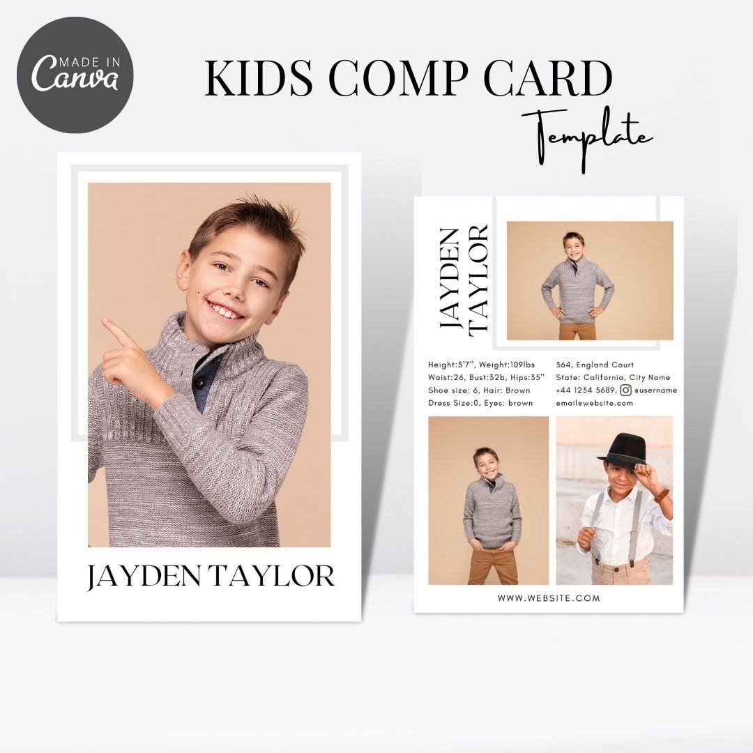 Kids Model Comp Card, Editable Model Portfolio, Fashion Resume Photo ...