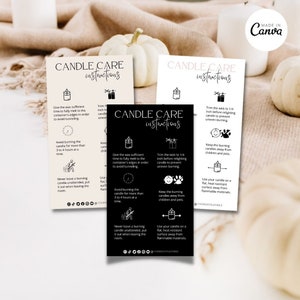 Editable Mini Candle Care Card, Pink Printable Candle Care Instructions, Black Candle Packaging Insert Card, Canva Candle Care Template
