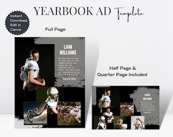 Senior Yearbook AD Template Half Page/ Full Page, Sports Theme, Yearbook Tribute Quarter Page, Athletes Theme, Editable Grad tribute Canva