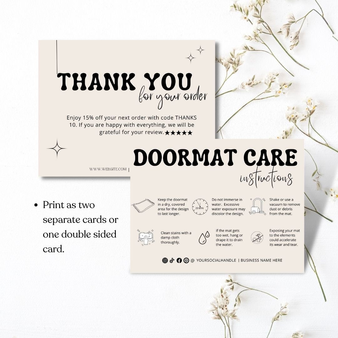 Doormat Flash Card.pdf Doormat Care Card Template, Editable Welcome Doormats, Printable ...