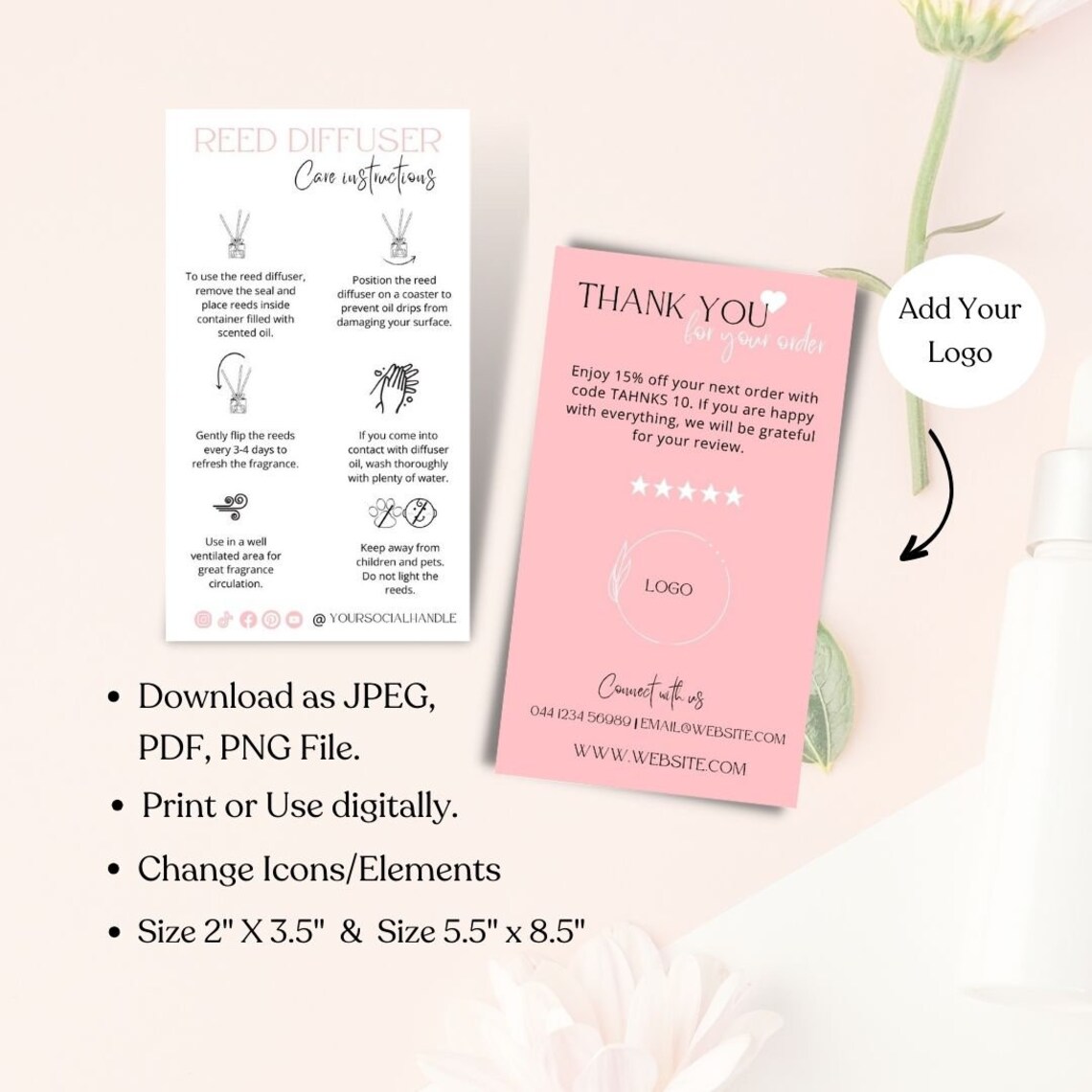 Mini Printable Reed Diffuser Care Card, Diffuser Instructions Label ...