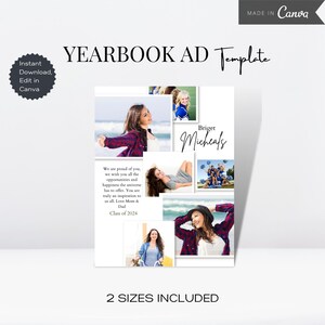 Jaarboek AD Tribute sjabloon, Senior Jaarboek AD, Grad aankondiging fotokaart, bewerkbare Canva Grad eerbetoon, middelbare school Grad AD volledige pagina