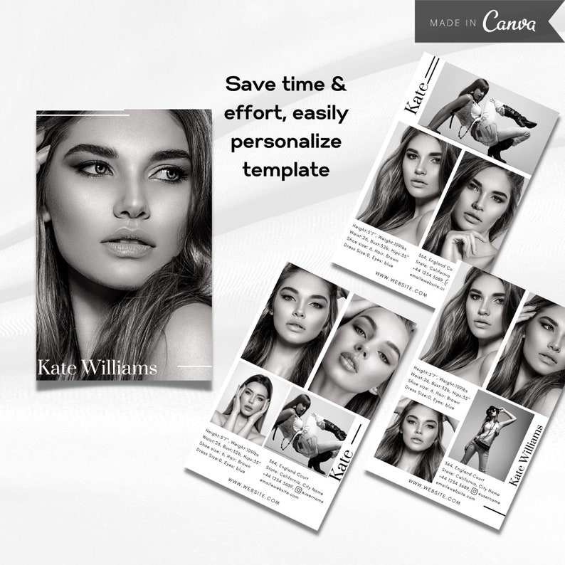 Model Comp Card, Modeling Photo Card Canva Template, Editable Fashion ...
