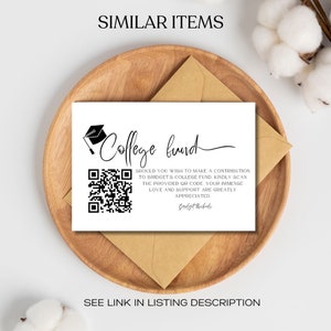 Editable College Fund QR Code Insert Card, Printable Graduation Tip ...