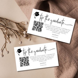 Bearbeitbare QR-Code-Einlegekarte für College-Fonds, druckbare QR-Code-Kartenvorlage für Abschlussspitze, minimalistische College-Fund-Spendenkarte