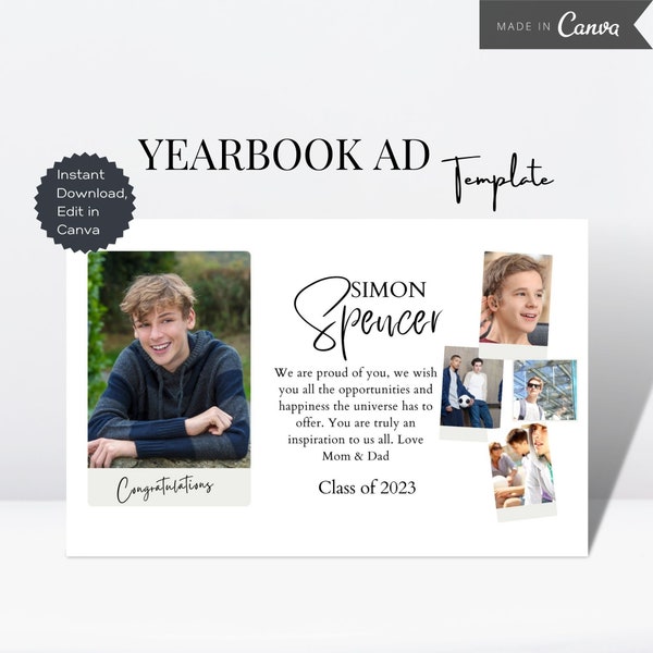 Yearbook AD Tribute Template, Senior Yearbook AD, Editable Canva Grad tribute, Grad Announcement Photo Card, High School Grad AD Half Page