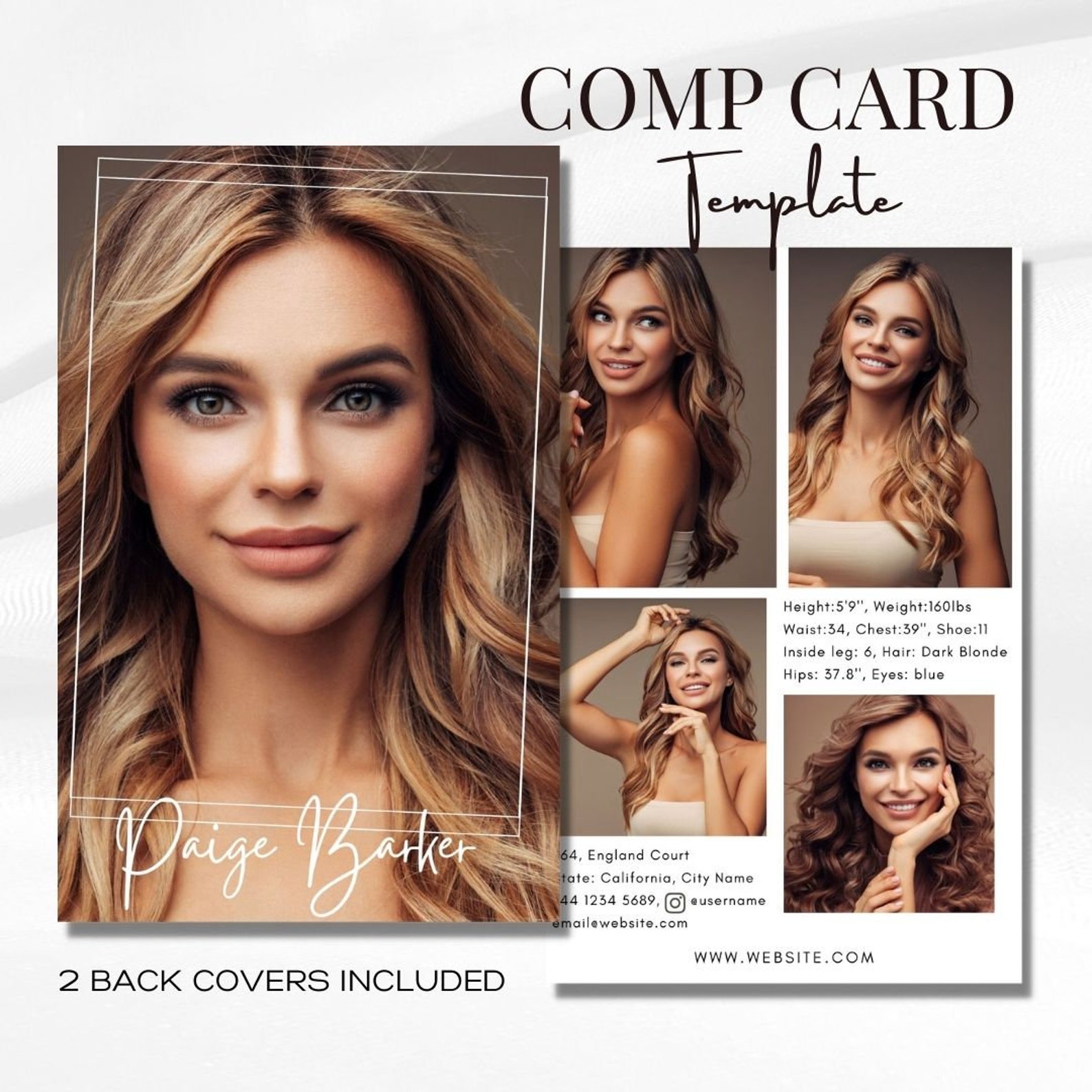Model Comp Card Back Model Comp Card, Editable Fashion Model Zed Card, Model Portfolio ...