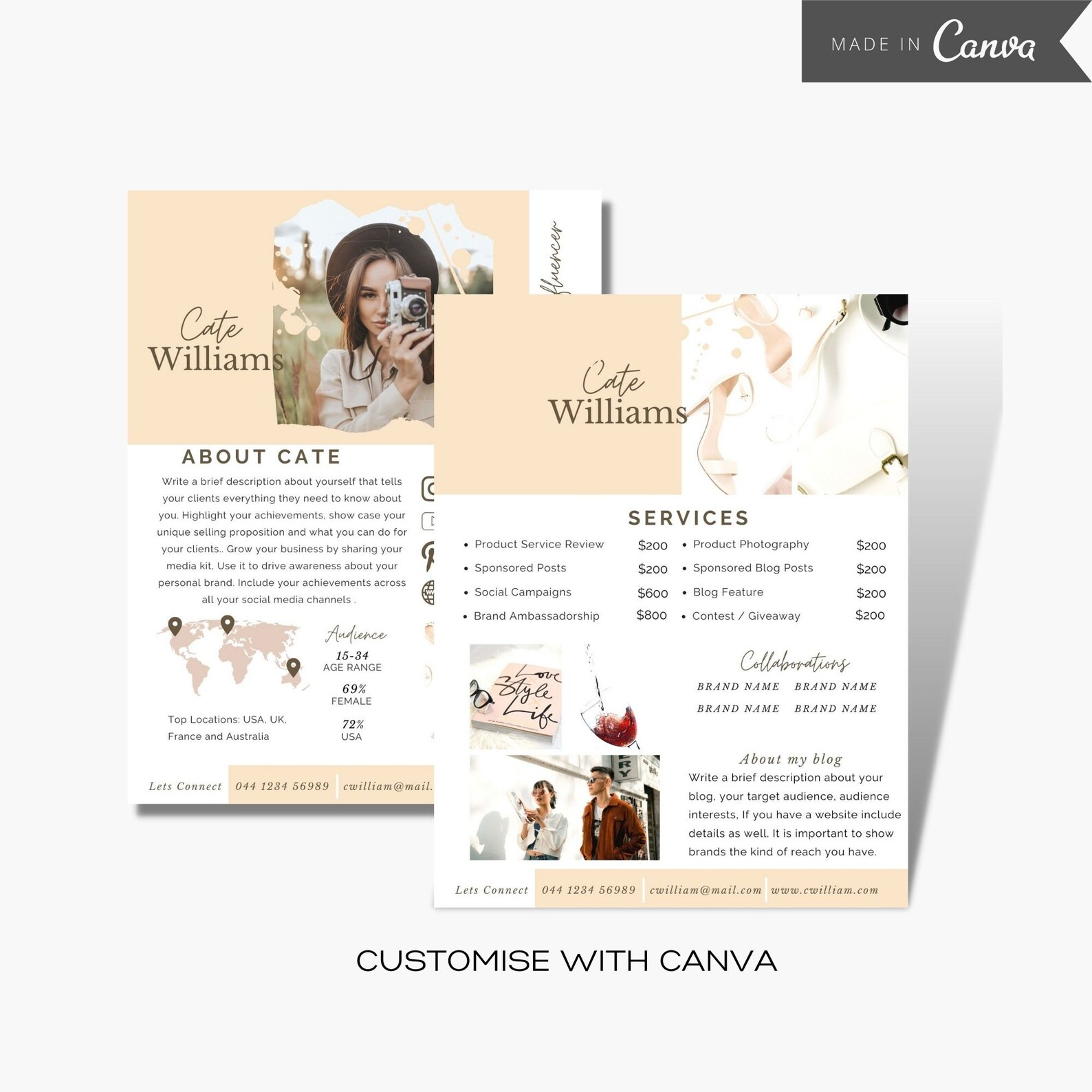 2 Page Blogger Media Kit Template Canva, Influencer Media Kit, Blog ...