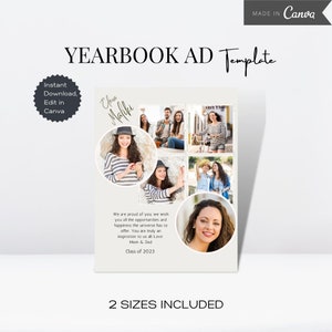 Jaarboek AD Tribute sjabloon, Senior Jaarboek AD, bewerkbare Canva Grad eerbetoon, middelbare school Grad AD volledige pagina, Grad aankondiging fotokaart