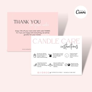 Pink Editable Candle Care Card, Printable Candle Care Instructions, Black Candle Packaging Insert Card, Canva Candle Care Template