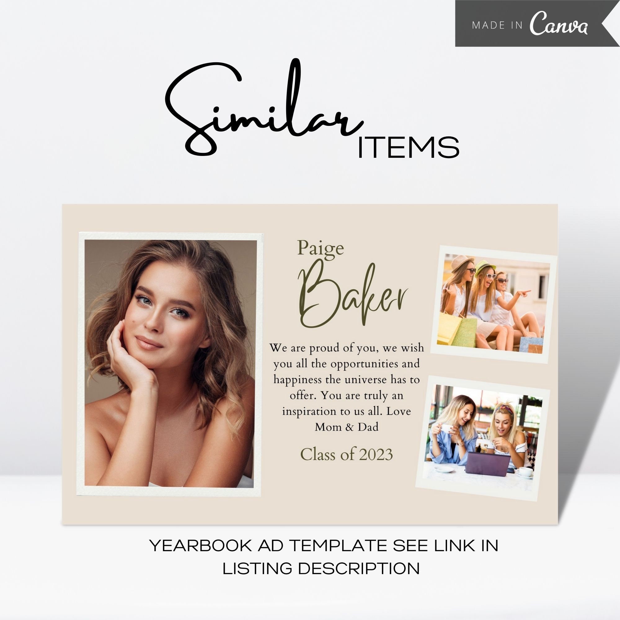 Yearbook AD Tribute Template, Senior Yearbook AD, Editable Canva Grad ...