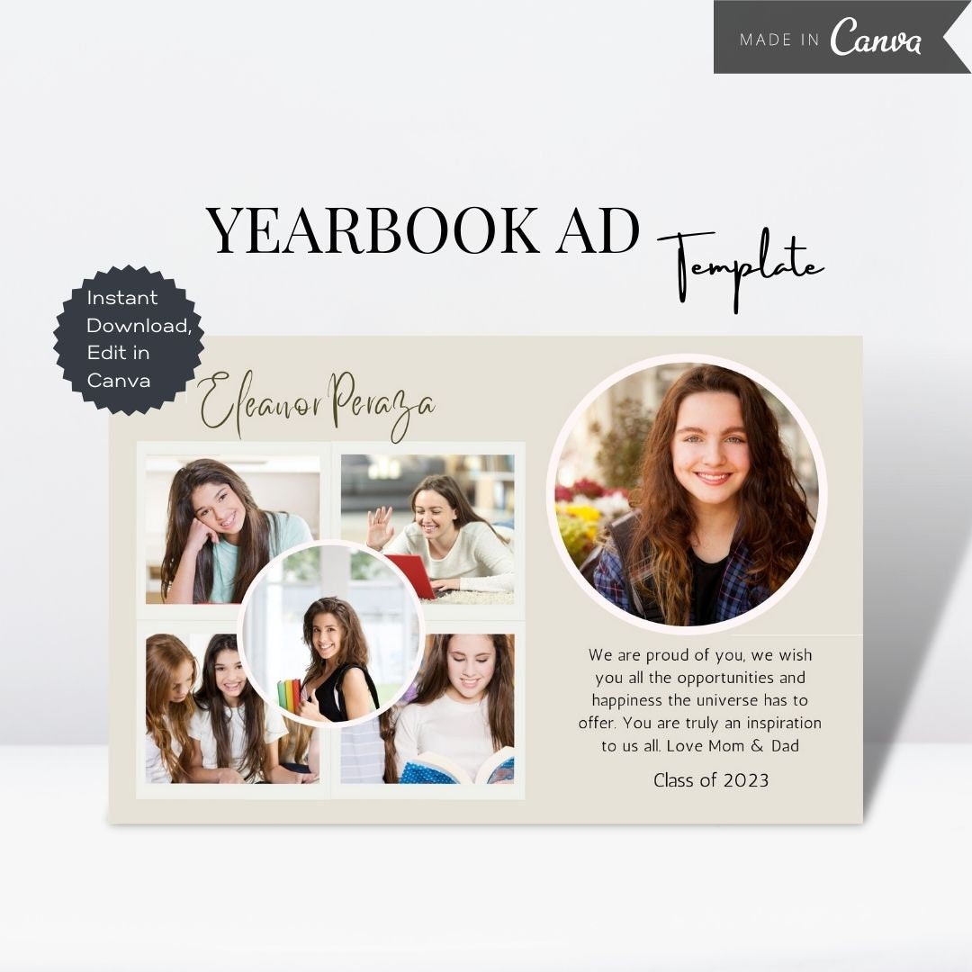 Yearbook AD Tribute Template, Editable Canva Grad Tribute, High School ...