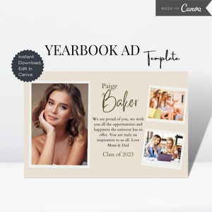 Jaarboek AD Tribute sjabloon, Senior Jaarboek AD, Grad aankondiging fotokaart, bewerkbare Canva Grad eerbetoon, middelbare school Grad AD halve pagina
