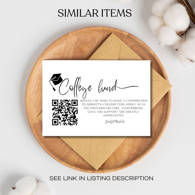 Minimalist Graduation QR Code Card Printable, Editable College Fund ...