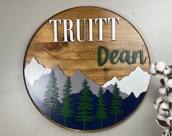 Mountain Scene Nursery Name Sign, Baby Shower Gift, Nursery Decor,  Birthday Gift, Baby Name Sign, Birth Gift, Baby's Room Decor