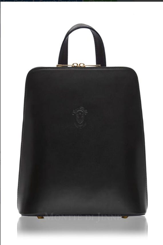 Vintage Black Leather Italian II FORTINO Backpack with Gold Accent. Backpack Black | Women main image 2