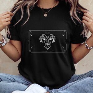 Aries T-Shirt, Zodiac Aries Shirt for Women, Round Neck Shirt Women, Short Sleeve Shirt Women, Zodiac Sign Top, Birthday Gift Black