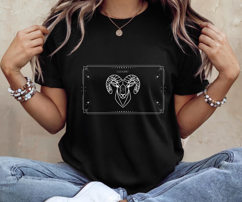 Aries T-Shirt, Zodiac Aries Shirt for Women, Round Neck Shirt Women, Short Sleeve Shirt Women, Zodiac Sign Top, Birthday Gift Black