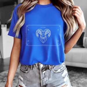Aries T-Shirt, Zodiac Aries Shirt for Women, Round Neck Shirt Women, Short Sleeve Shirt Women, Zodiac Sign Top, Birthday Gift Blue