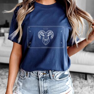 Aries T-Shirt, Zodiac Aries Shirt for Women, Round Neck Shirt Women, Short Sleeve Shirt Women, Zodiac Sign Top, Birthday Gift Navy