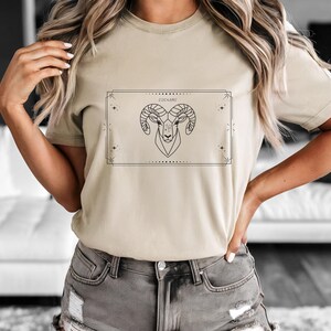 Aries T-Shirt, Zodiac Aries Shirt for Women, Round Neck Shirt Women, Short Sleeve Shirt Women, Zodiac Sign Top, Birthday Gift Beige